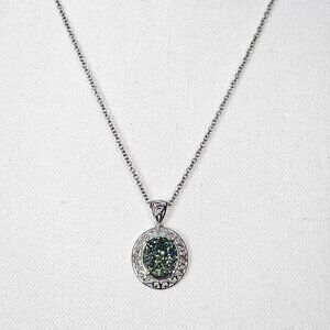 Peacock Druzy Quartz New Pendant Platinum Bond Stainless Steel Necklace